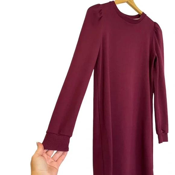 Boden Women’s Puff Sleeve Sweatshirt Dress - Burgundy Long Sleeve Stretc… - Picture 10 of 16